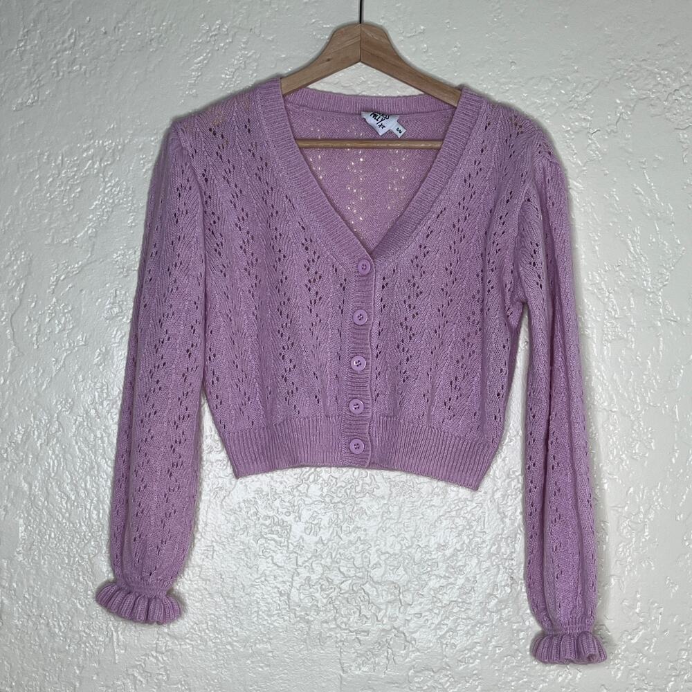 Princess Polly Women's Pointelle Lyric Cropped Sweater V-Neck Cardigan  Size S/M